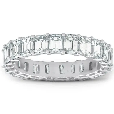 Pompeii3 Platinum 4.60 Ct Emerald Diamond Eternity Ring Womens Anniversary Band Lab Grown In Silver