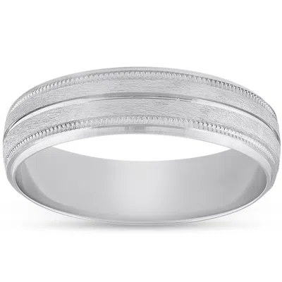 Pompeii3 Platinum 5mm Brushed Ring Mens Hand Carved Wedding Band In Silver