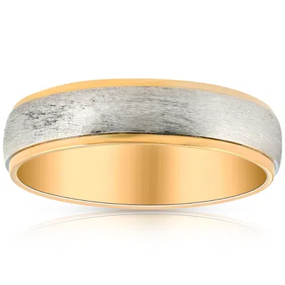Pompeii3 Platinum & 14k Yellow Gold Two Tone 6mm Brushed Ring Mens Wedding Band In Silver