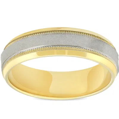 Pompeii3 Platinum & 18k Yellow Gold 6mm Sandblast Brushed Mens Wedding Band In Multi