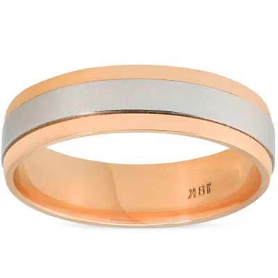 Pompeii3 Platinum & Rose Gold Two Tone 6mm Comfort Fit Polished Ring Mens Wedding Band In Silver