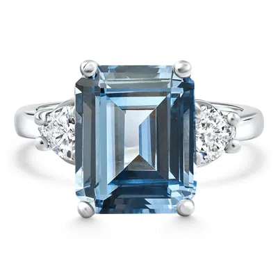 Pompeii3 Platinum Aquamarine & Heart Shape Diamond Ring Lab Grown In White