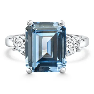 Pompeii3 Platinum Aquamarine & Heart Shape Diamond Ring Lab Grown In Gray