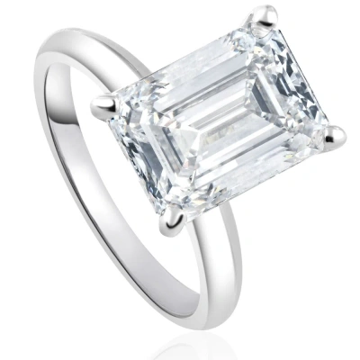 Pompeii3 Platinum Certified 8.40ct Emerald Cut Diamond Engagement Ring Lab Grown In Silver