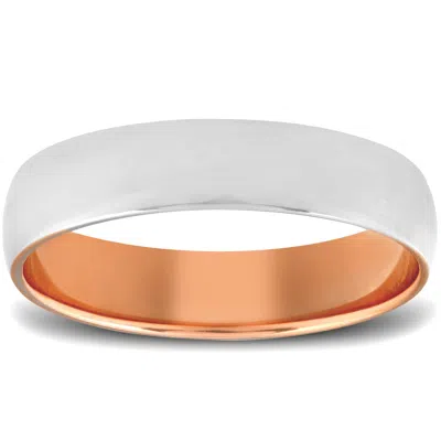 Pompeii3 Rose Gold Two Tone Mens 5mm Dome Wedding Band Plain Polished Ring 10k In Multi