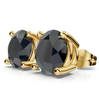 Pompeii3 Round 4-prong Black Diamond Studs 14k Gold In Pink