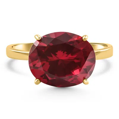 Pompeii3 Ruby Sideways Solitaire Ring 14k Yellow Gold Lab Grown In Red