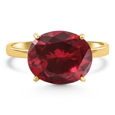 Pompeii3 Ruby Sidways Solitaire Ring 14k Yellow Gold Lab Grown In White