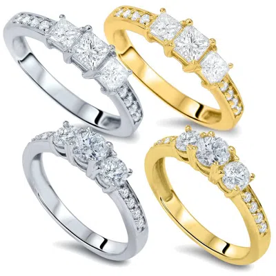 Pompeii3 1.00ct 3-stone Round Or Princess Cut Diamond Ring 14k White Or Yellow Gold Size Selectable In Neutral