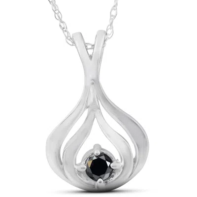 Pompeii3 Solitaire Round Black Diamond Pendant & 18" Chain 10k White Gold In Multi