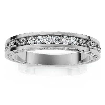 Pompeii3 Stackable Diamond Wedding Ring Scroll Pattern Band 14k Gold Lab Grown In Silver