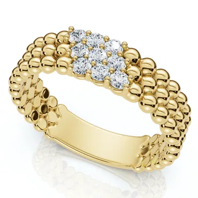 Pompeii3 Three Row Beaded Diamond Stackable Ring 14k Gold Or Platinum Lab Grown
