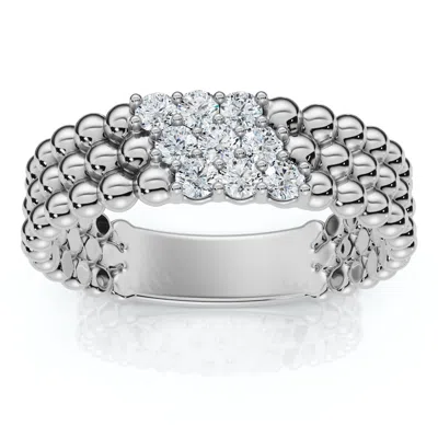 Pompeii3 Three Row Beaded Diamond Stackable Ring 14k Gold Or Platinum Lab Grown In Silver