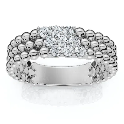 Pompeii3 Three Row Beaded Diamond Stackable Ring 14k Gold Or Platinum Lab Grown In Metallic