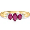 Pompeii3 Three Stone Oval Red Sapphire & Diamond Yellow Gold Ring Size: 6.5