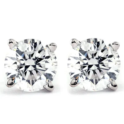 Pompeii3 Tiny 1/4ct Round Diamond Small Stud Earrings In 14k White Or Yellow Gold Classic Setting In Silver
