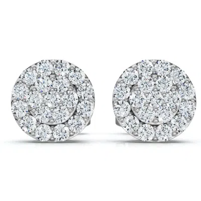 Pompeii3 Tiny Diamond Pave Halo Earrings Studs 10k White Gold W/ Screw Backs 4mm