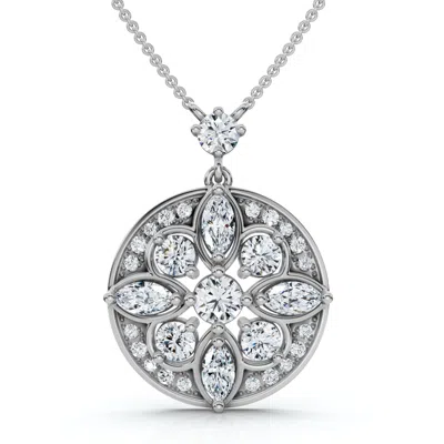 Pompeii3 Vintage Diamond Circle Pendant 14k Gold Lab Grown 18" Necklace Ef/vs In Silver