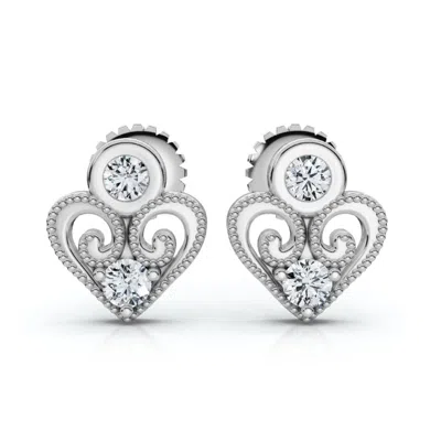 Pompeii3 Vintage Diamond Heart Studs Petite 14k White Gold In Metallic