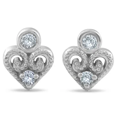Pompeii3 Vintage Diamond Heart Studs Petite 14k White Gold In Multi
