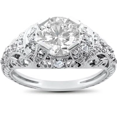 Pompeii3 Vintage Enhanced Diamond Engagement Ring 1 1/5ct 14k White Gold In Multi