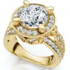 Pompeii3 Vintage Filigree Diamond Halo Engagement Ring 14k Two-tone Gold In Gold