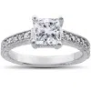 Pompeii3 Vintage Princess Cut Real Diamond Engagement Ring 1ct Center Antique White Gold In Silver