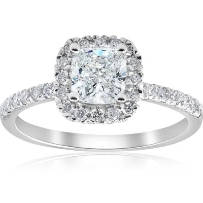 Pompeii3 Vs 1 1/2ct Tw Cushion Diamond Halo Engagement Ring 14k White Gold Lab Grownj In Multi