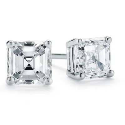 Pompeii3 Vs 1 1/4 Ct Asscher Cut Solitaire Moissanite Studs Womens Earrings White Gold In Multi
