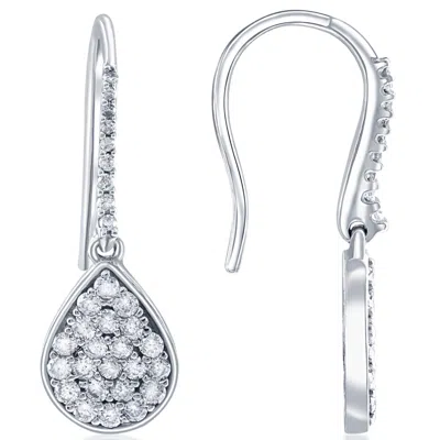 Pompeii3 Vs 1 1/8ct Diamond Hoops Dangle Pear Shape Earrings 18k White Gold 1 1/4" Tall In Silver