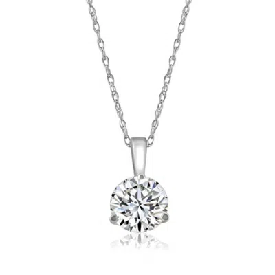 Pompeii3 Vs 1ct Round Genuine Moissanite 3-prong Martini Solitaire Pendant 14k White Gold In Silver