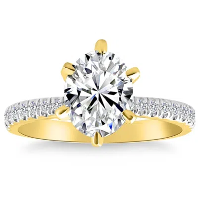 Pompeii3 Vs 2 1/2 Ct Oval Moissanite & Side Halo Lab Grown Diamond Engagement Ring Gold In Multi