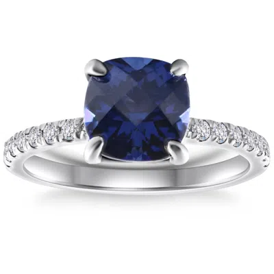 Pompeii3 Vs 2 1/3ct Tw Cushion Blue Sapphire & Diamond Ring In 14k White Gold