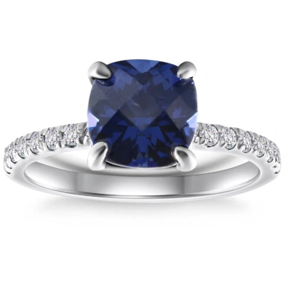 Pompeii3 Vs 2 1/3ct Tw Cushion Blue Sapphire & Diamond Ring In 14k White Gold