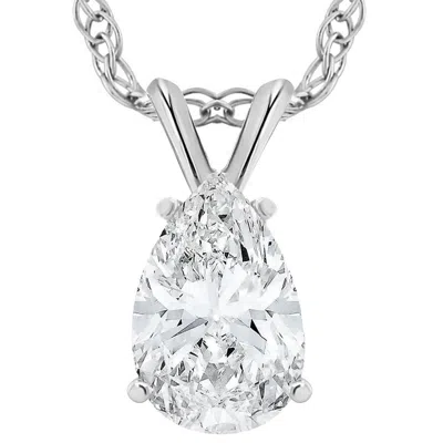 Pompeii3 Vs 2 Ct Pear Shape Solitaire Moissanite Pendant 14k White Gold Womens Necklace In Silver
