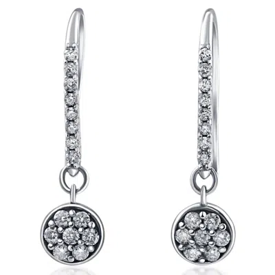 Pompeii3 Vs 3/8ct Diamond Hoops Pave Dangle Earrings 18k White Gold 1" Tall In Silver