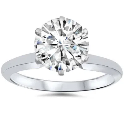 Pompeii3 Vvs 3ct Solitaire Moissanite Engagement Ring Round Brilliant 14k White Gold In Metallic