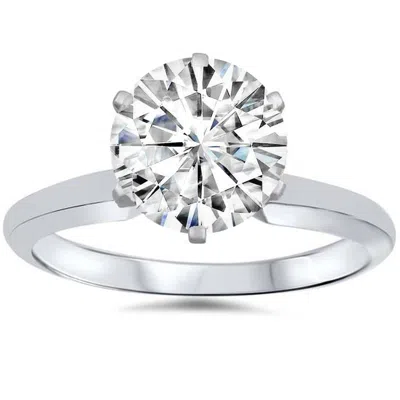 Pompeii3 Vvs 3ct Solitaire Moissanite Engagement Ring Round Brilliant 14k White Gold In Multi