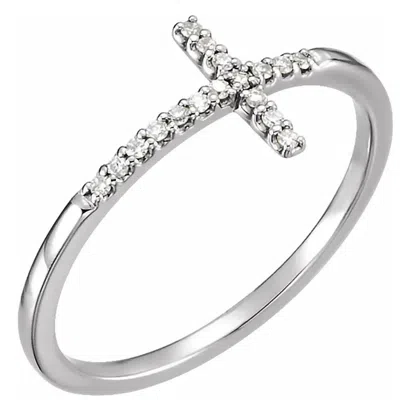Pompeii3 White Gold Sideways Cross Diamond Ring In Silver