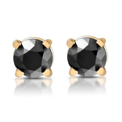 Pompeii3 Yellow Gold 1/2ct Round Cut Black Diamond Studs