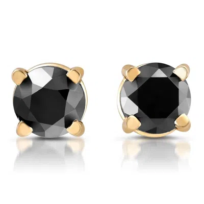 Pompeii3 Yellow Gold 1/4ct Round Cut Black Diamond Studs