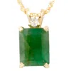 Pompeii3 Yellow Gold 1ct Emerald & Diamond Solitaire Pendant In Green