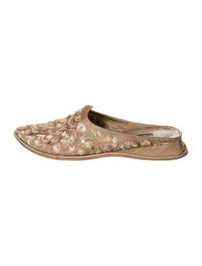 Pre-owned Pons Quintana Floral Print Crystal Embellishments Mules In Neutrals