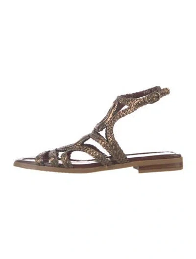 Pre-owned Pons Quintana Leather Braided Accents Gladiator Sandals In Metallic