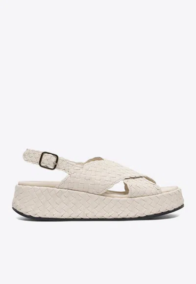 Pons Quintana Leather Braided Sandals In White