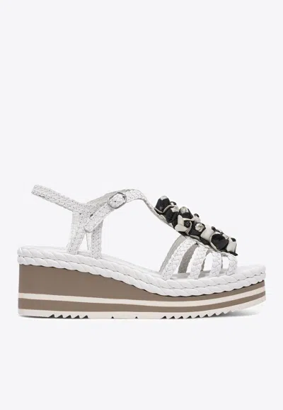 Pons Quintana Leather Braided Sandals In White