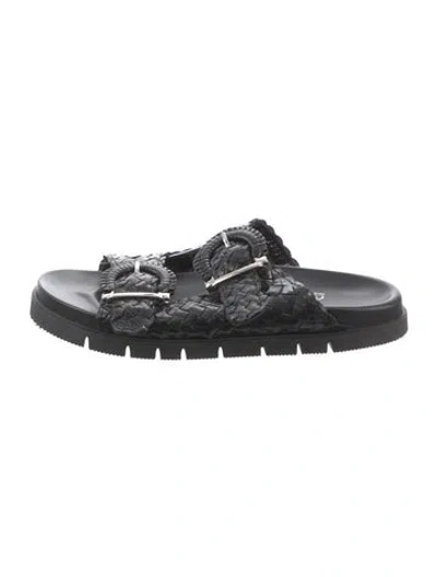 Pre-owned Pons Quintana Leather Cutout Accent Slides In Black
