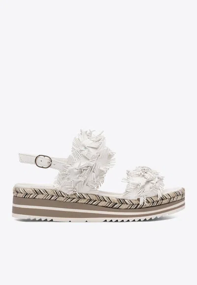 Pons Quintana Leather Feather-embellished Sandals In White