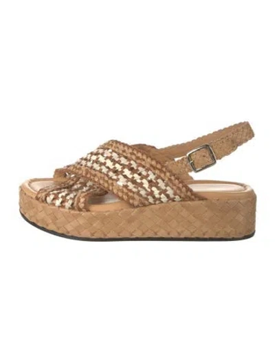 Pre-owned Pons Quintana Leather Patterned Sandals In Neutrals