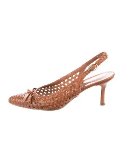 Pre-owned Pons Quintana Leather Slingback Pumps In Brown/orange